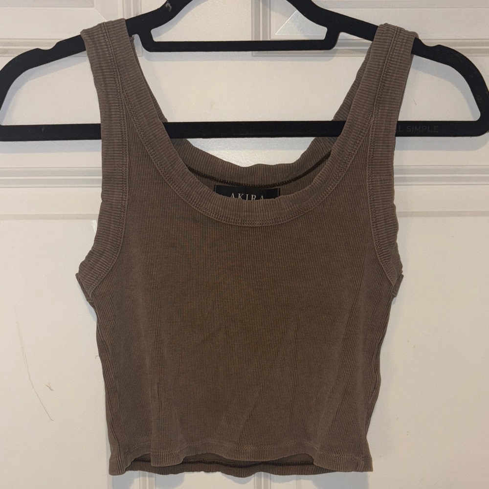 AKIRA Brown Ribbed Tank Top